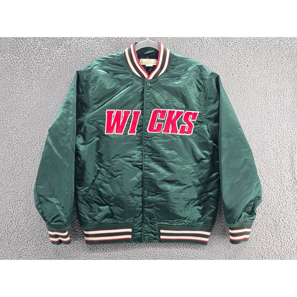 H&M Men's Satin Bomber Jacket Wicks Green Medium Varsity Style L.O.G.G.